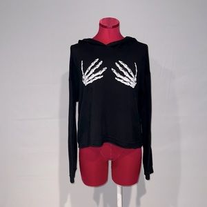 Mini Brand Black Pullover Hoodie with Skeleton Hands Grabbing Boobs!